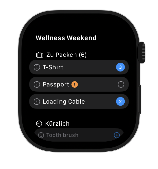 Packster Watch App - Packing List