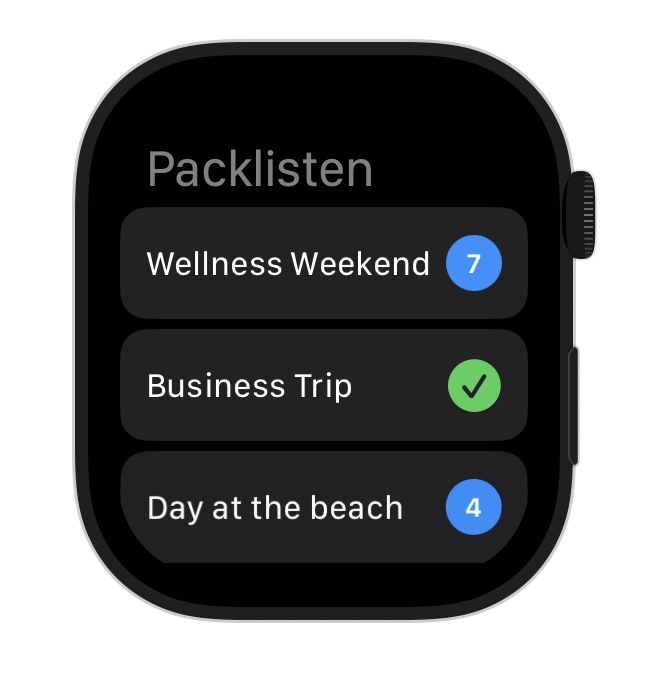 Packster Watch App - List Overview